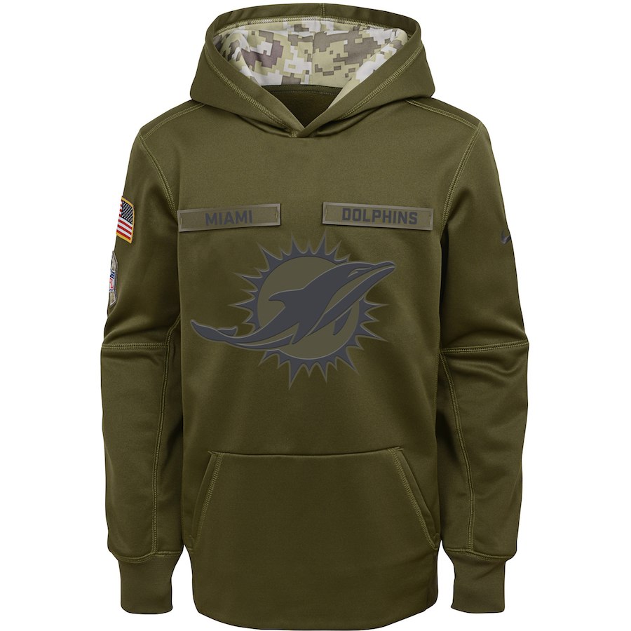 Youth Miami Dolphins Olive Salute To Service Pullover Performance NFL Hoodie